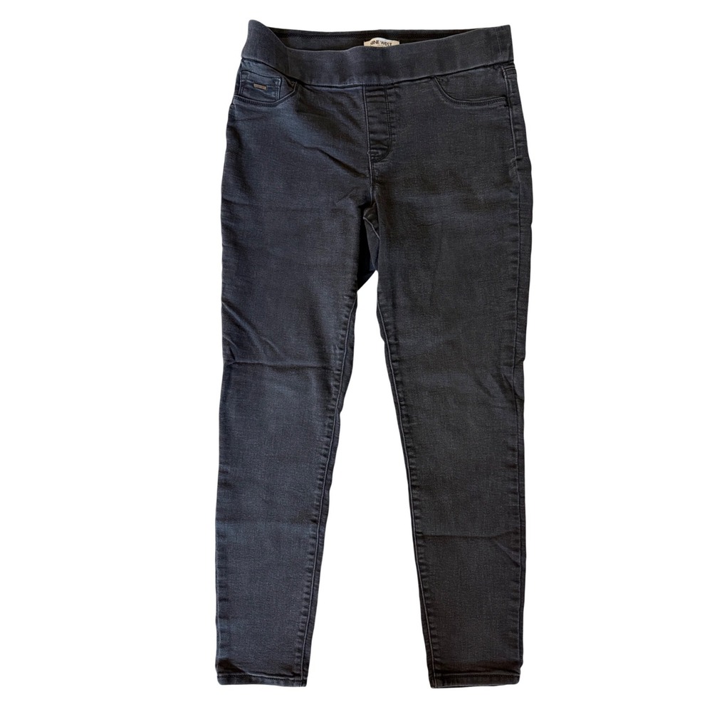 Nine West Heidi Pull On Skinny Jeans Womens 10 Black Stretch Denim Jeggings